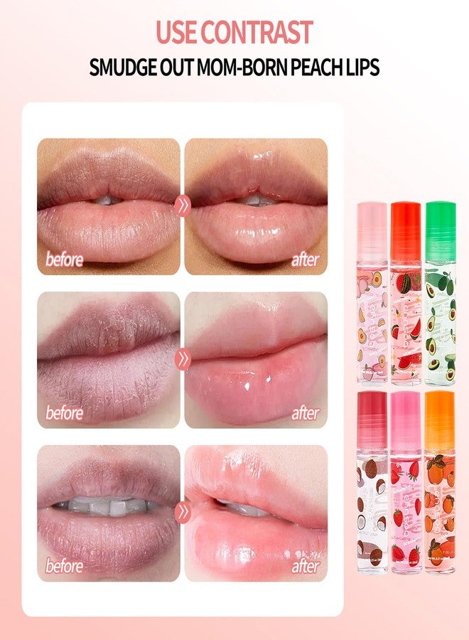 DENESTUP مجموعة زيت مرطب للشفاه مكونة من 6 قطع، زيت مرطب للشفاه بنكهة الفواكه، هدية مثالية للحفلات، غير سام - Image 5